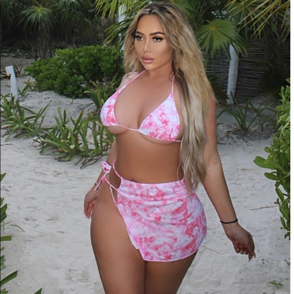Pink 3 piece swimsuit set tie-dye